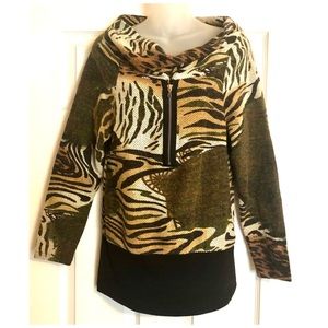Feline Animal Print Tunic with Zipper Detail